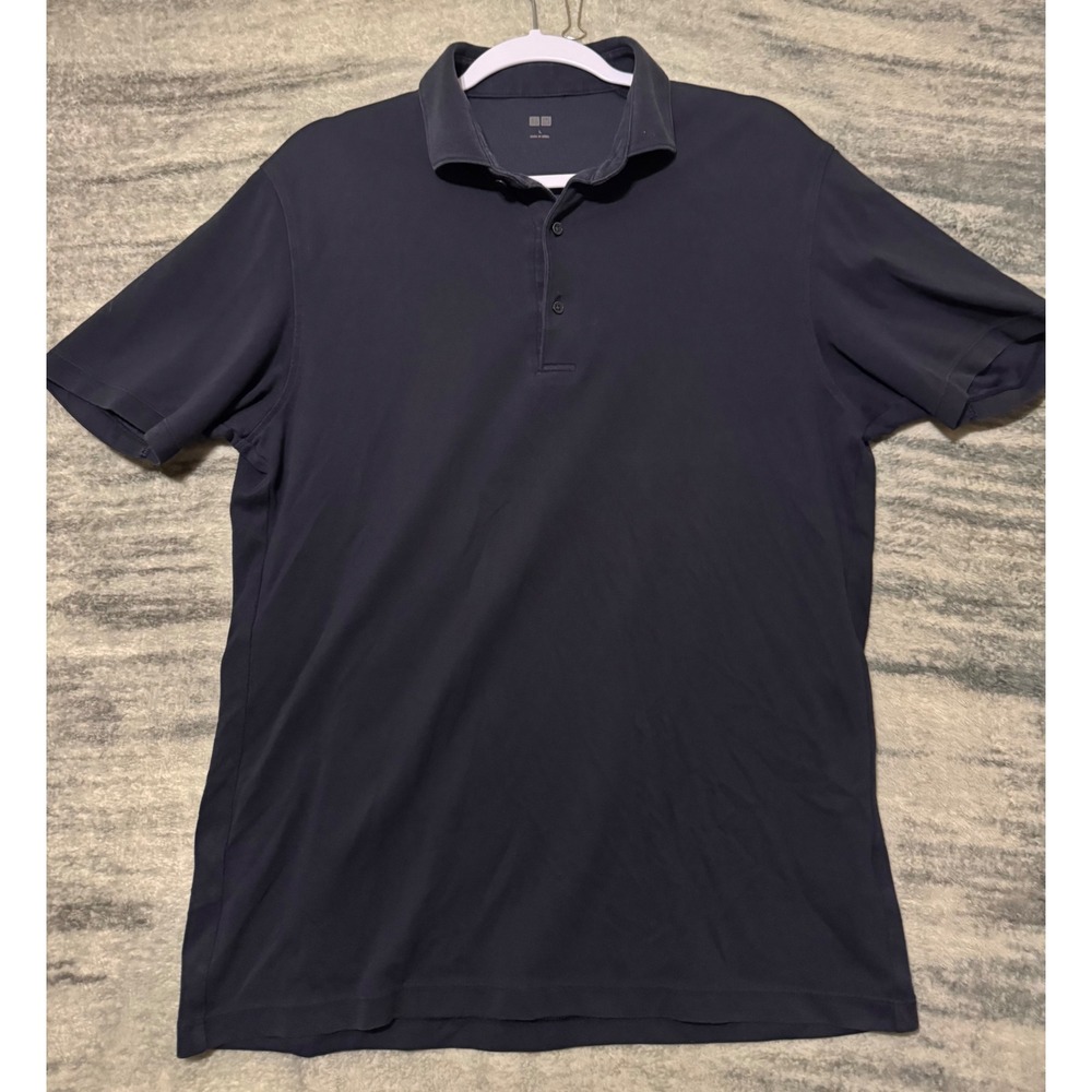 Uniqlo AIRism Pique Polo Shirt Mens Large Navy Blue Short Sleeve 341-415966